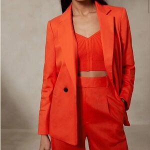 Banana Republic Red-Orange Linen Blazer | 6 & 8